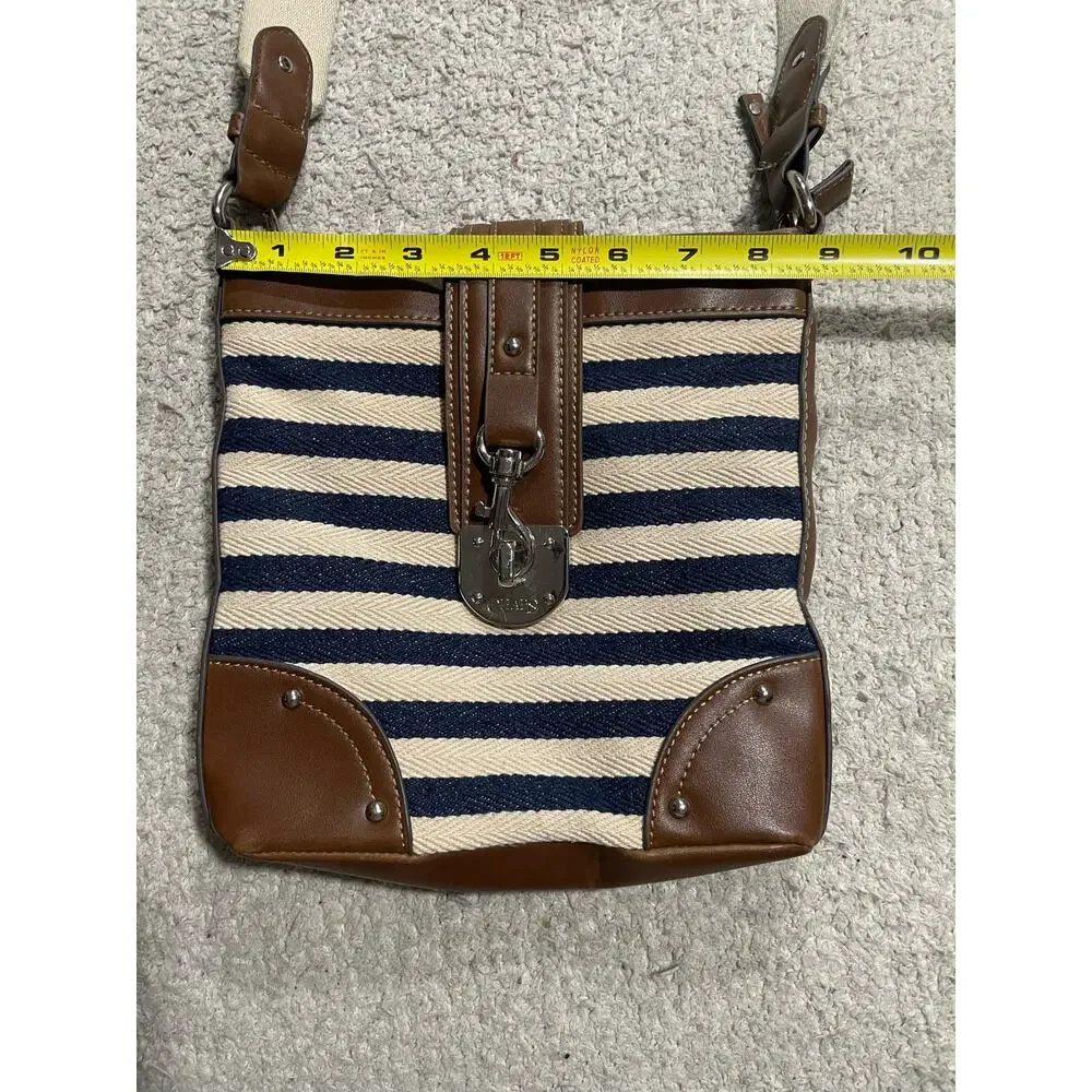 Ralph Lauren Chaps Crossbody Purse Bag Striped White Blue Tan Shoulder
